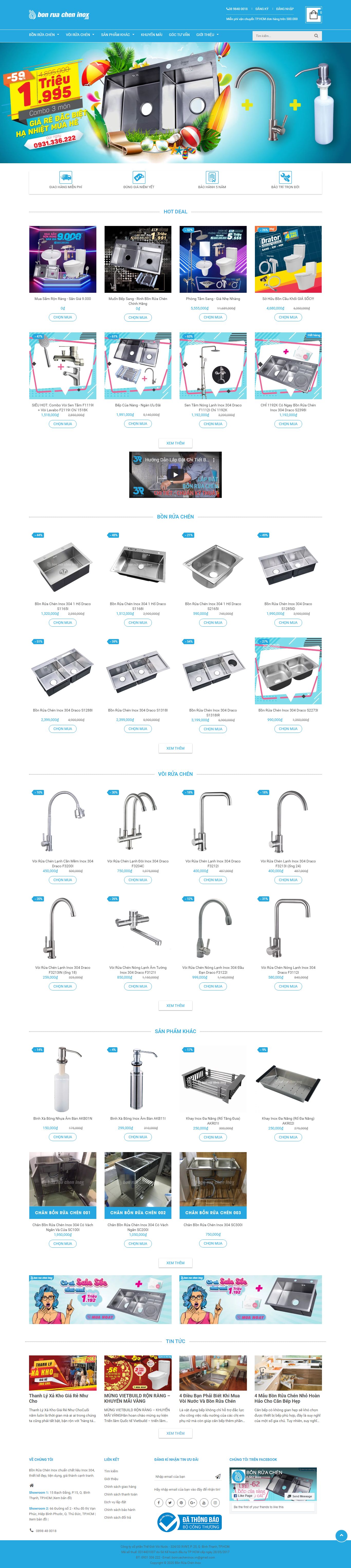 Thiết kế Web bán bồn rửa chén inox bonruacheninox.vn
