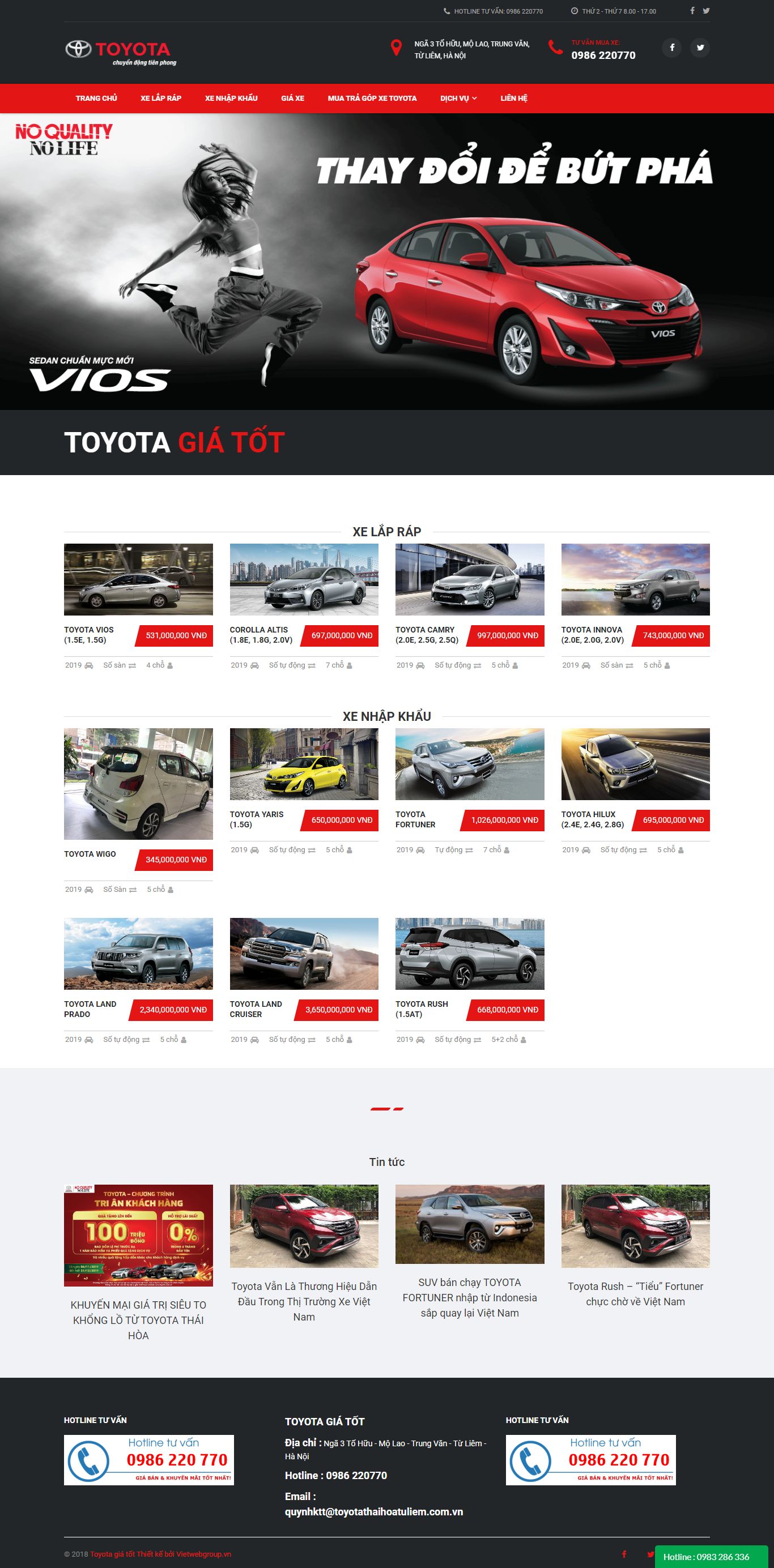 Thiết kế Web mới toyotagiare.com