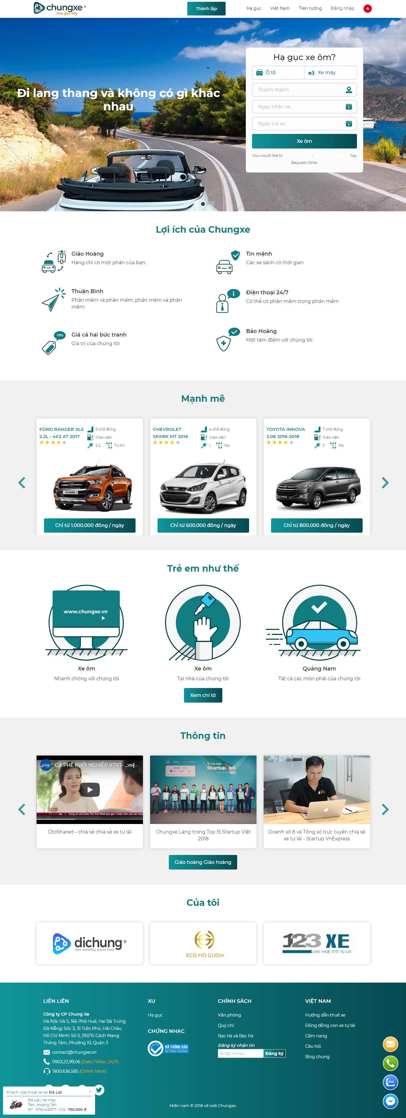 Thiết kế Web thuê xe tự lái chungxe.vn