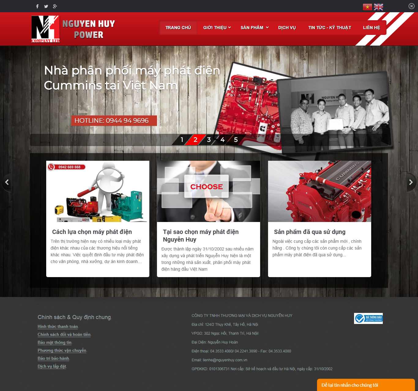 Thiết kế Web bán máy phát điện nguyenhuypower.com