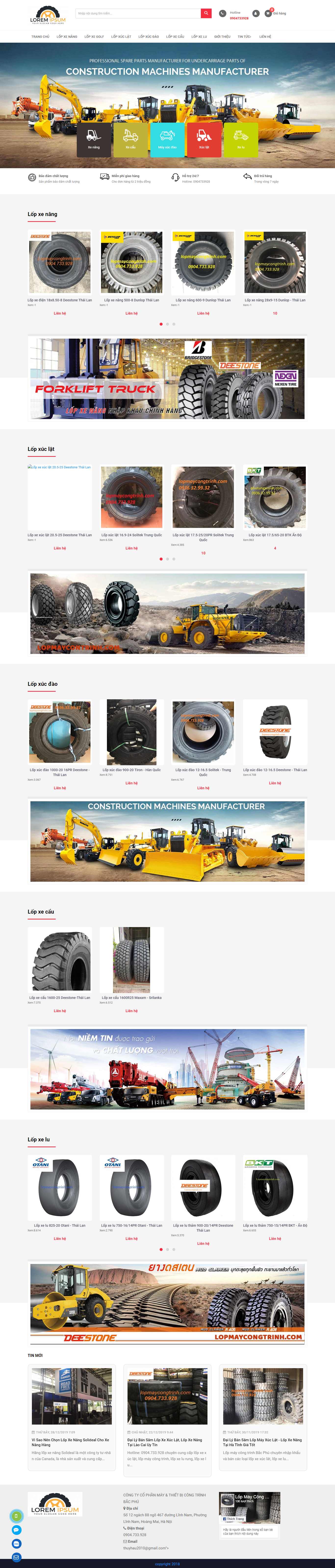Thiết kế Web bán lốp xe máy, ô tô lopmaycongtrinh.com