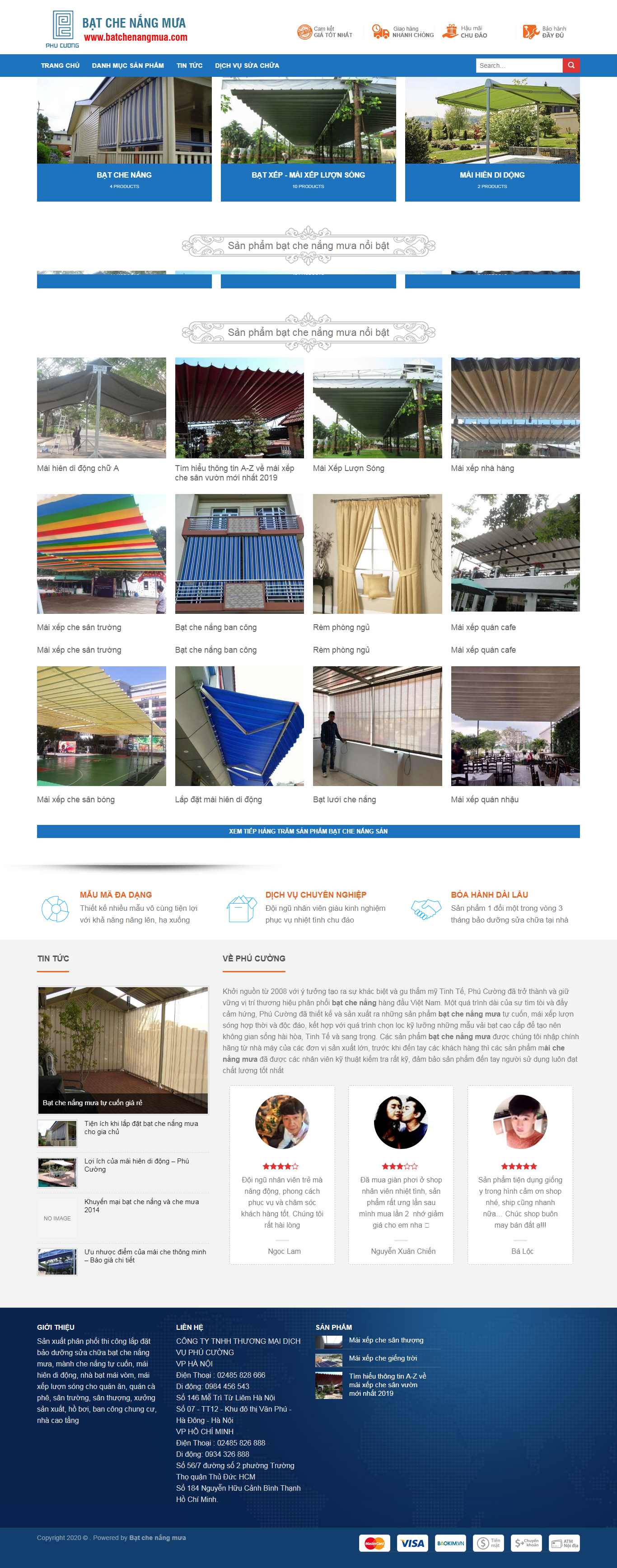 Thiết kế Web bán mái che di động batchenangmua.com