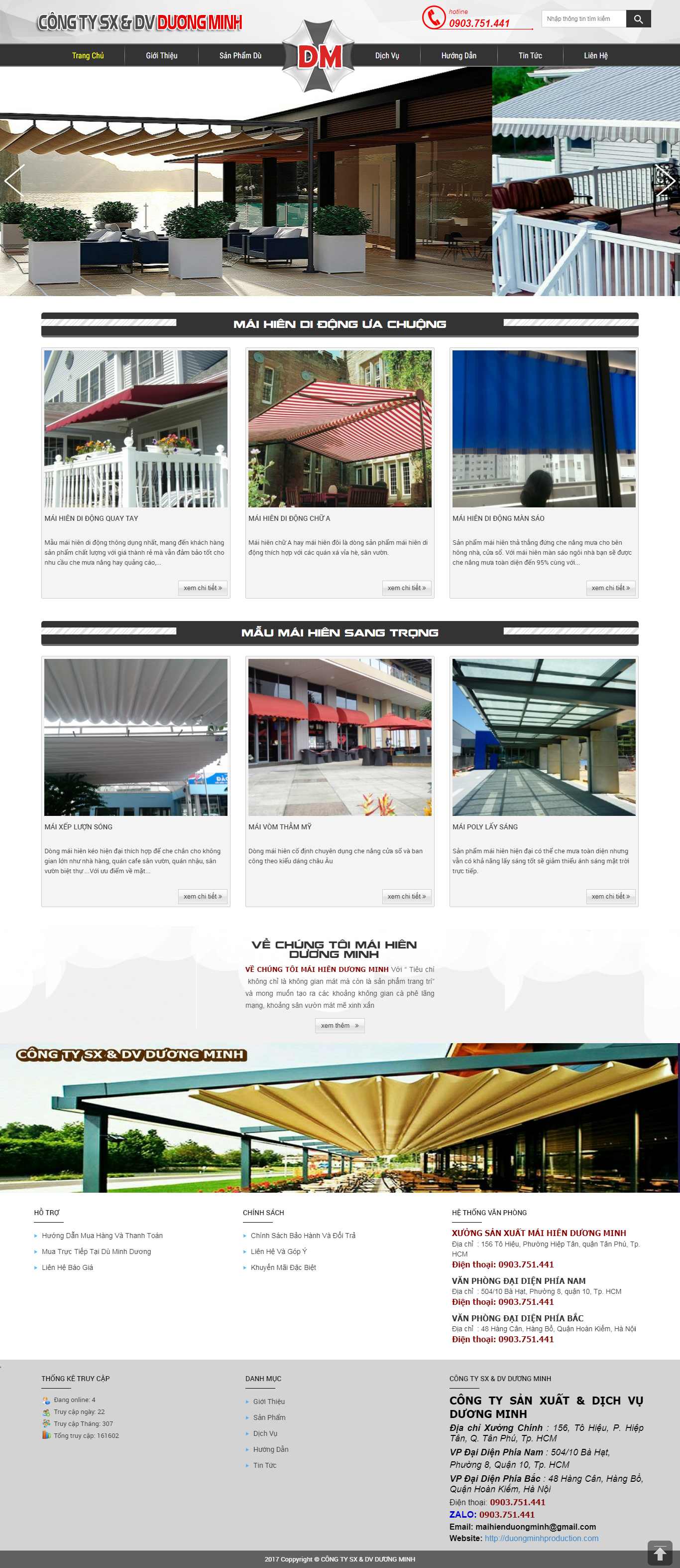 Thiết kế Web bán mái che di động duongminhproduction.com