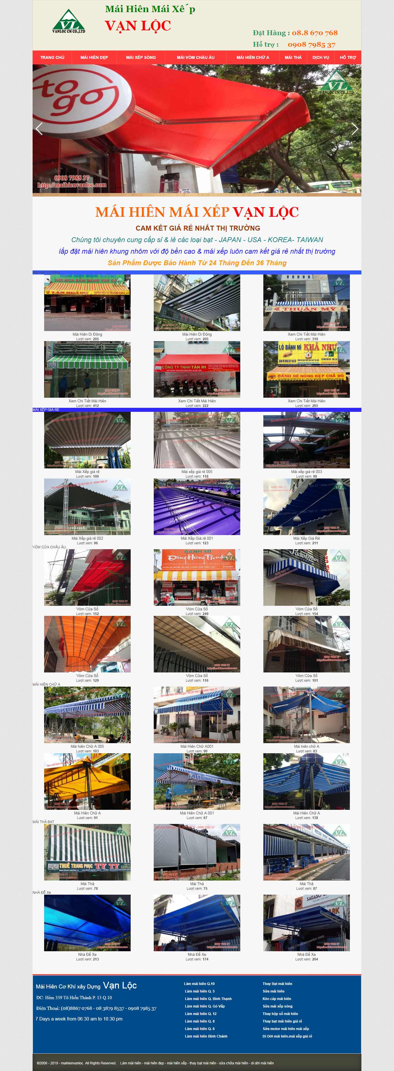 Thiết kế Web bán mái che di động maihienvanloc.com