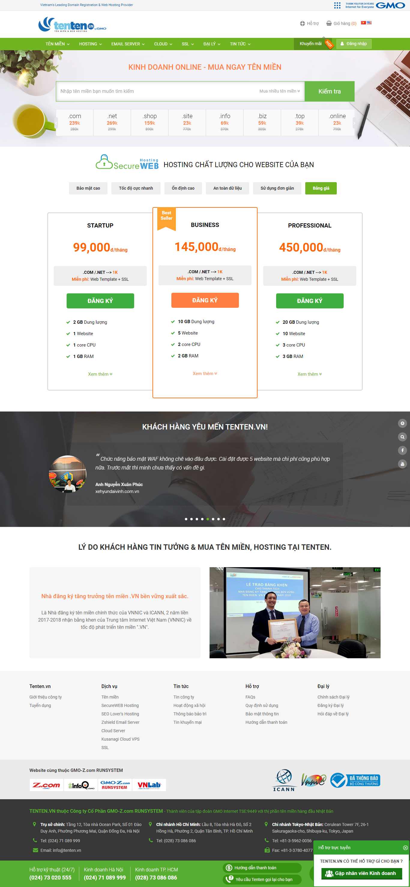 Thiết kế Web bán tên miền tenten.vn