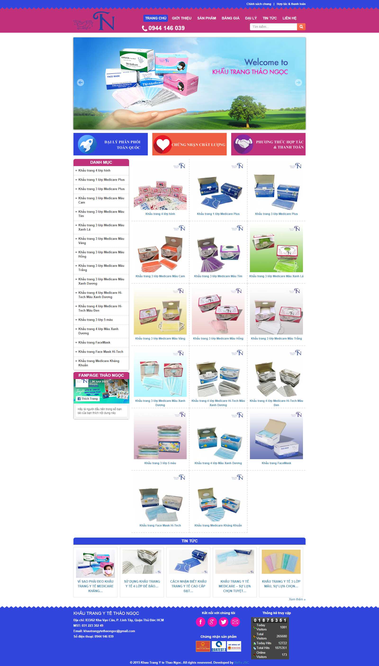 Thiết kế Web bán khẩu trang y tế khautrangthaongoc.com