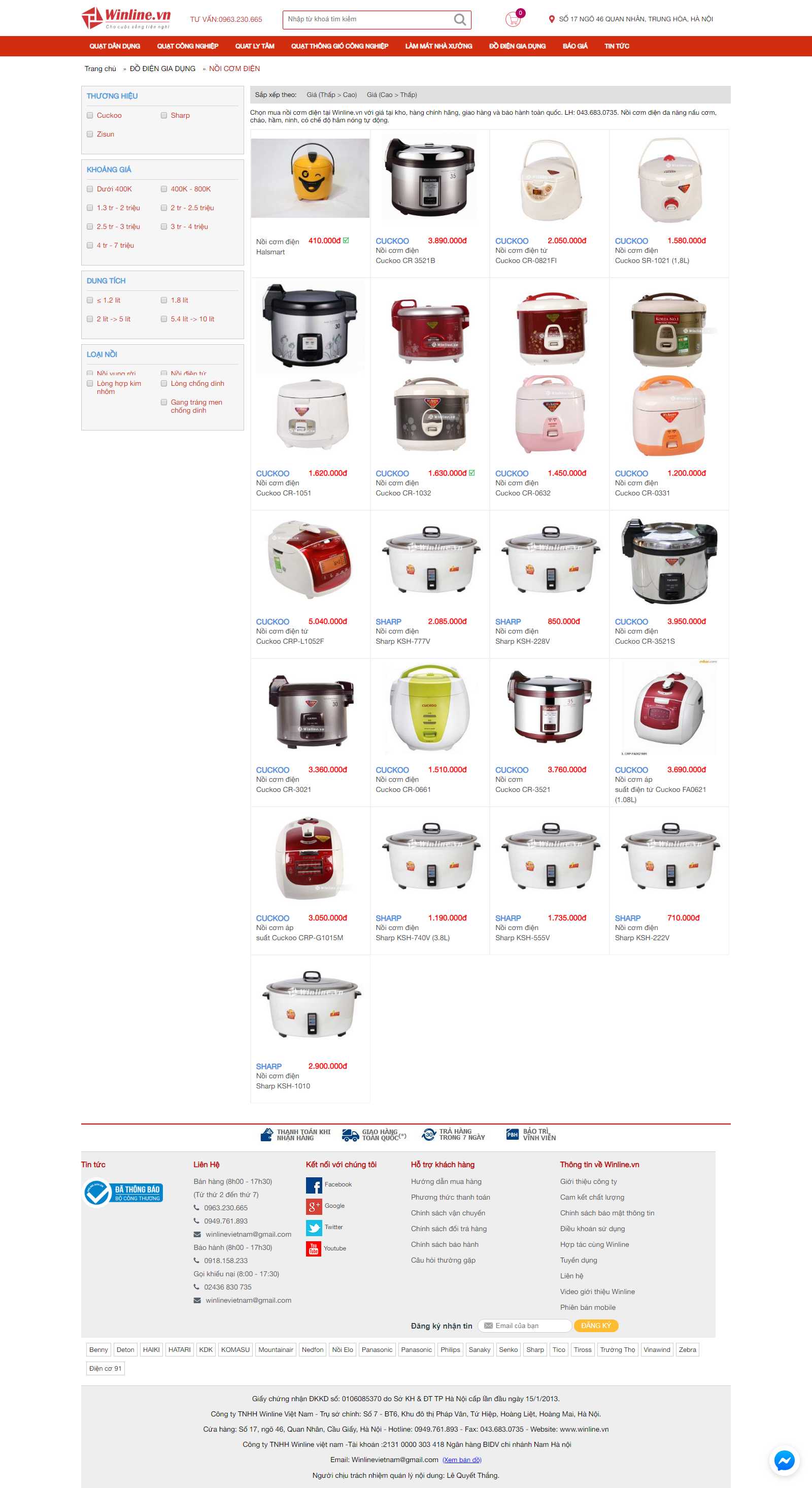 Thiết kế Web bán nồi cơm điện winline.vn