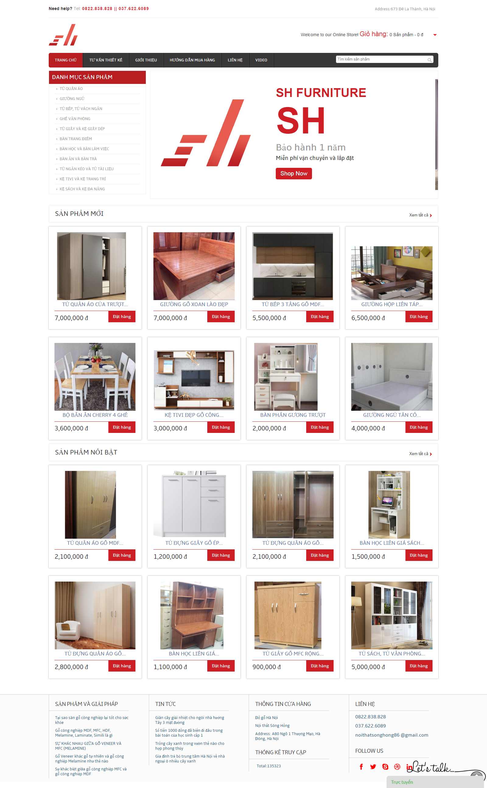 Thiết kế Web bán tủ quần áo noithatsonghong.com