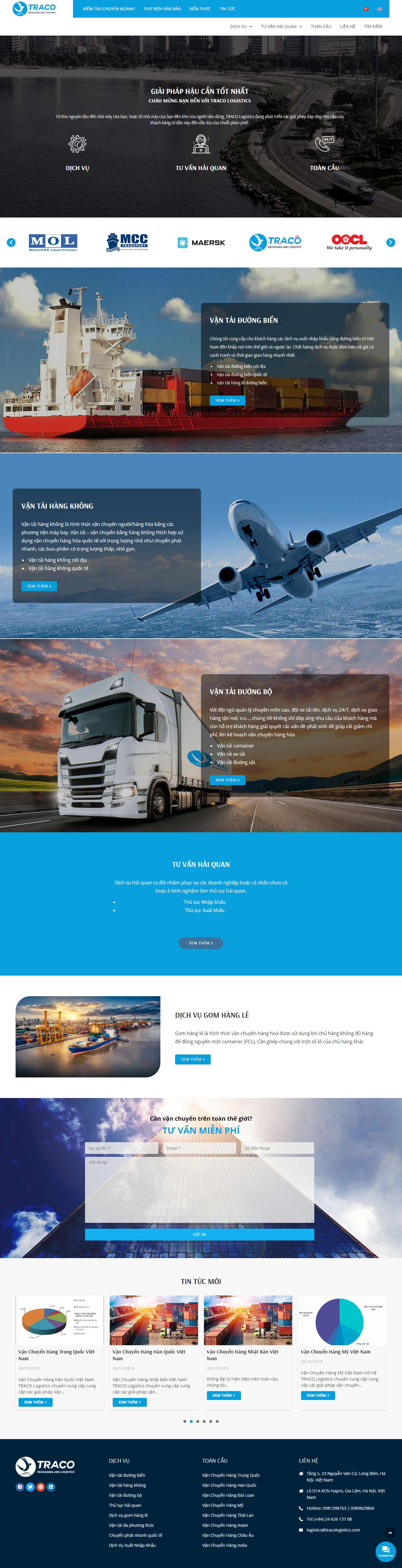 Thiết kế Web hàng hải tracologistics.com