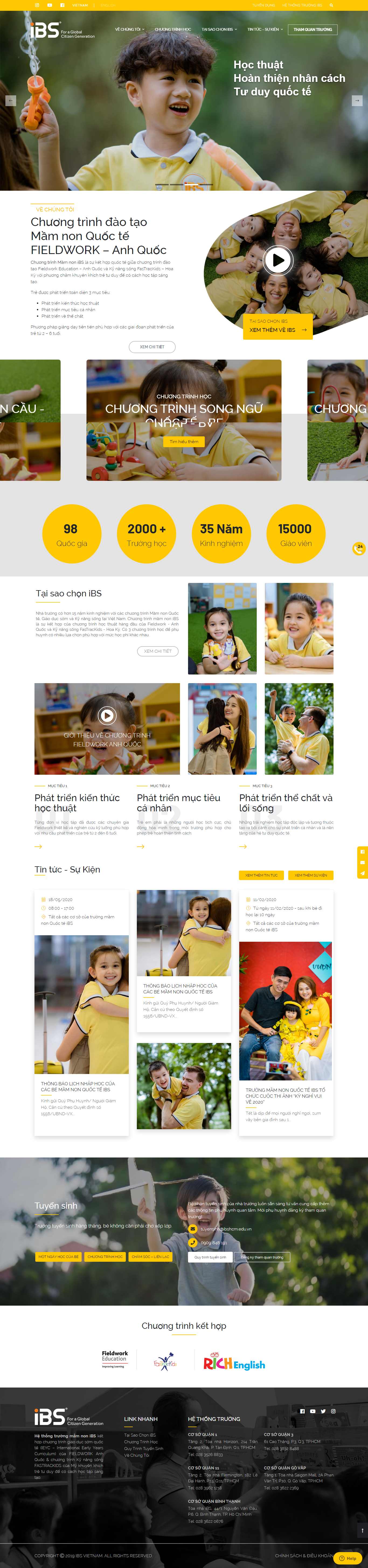 Thiết kế Web trường mầm non ibsvietnam.edu.vn