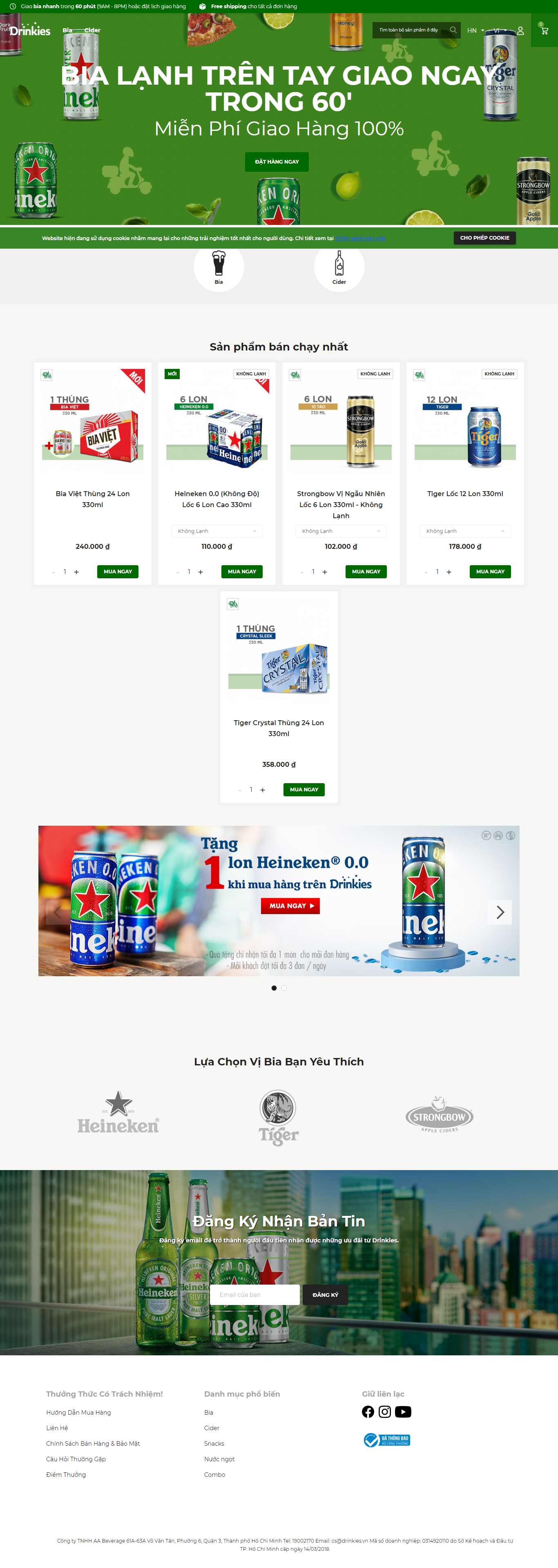 Thiết kế Web bán rượu bia drinkies.vn