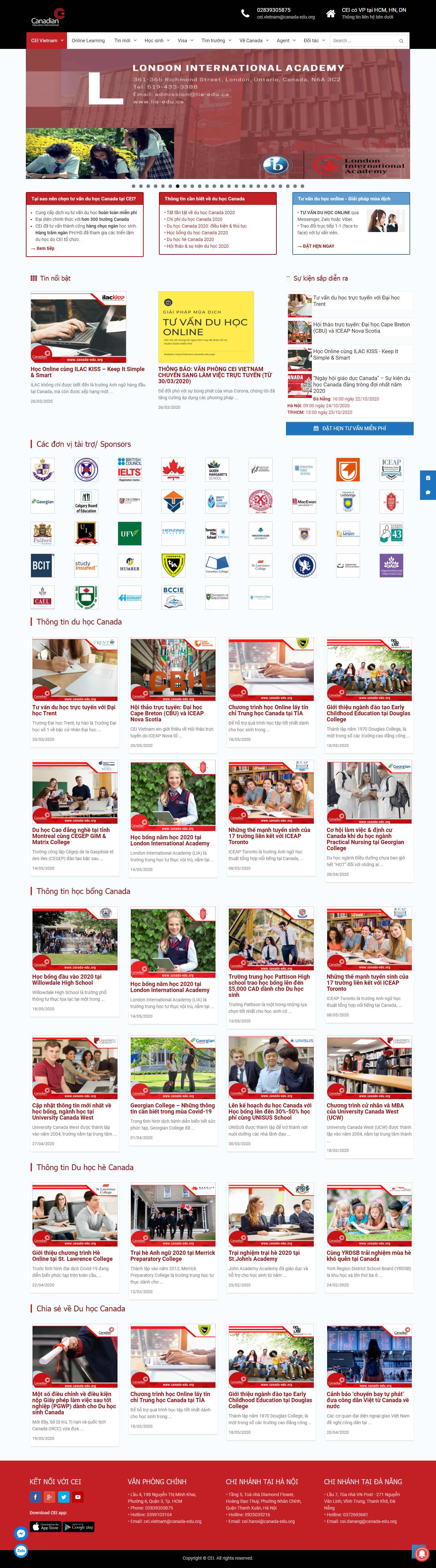 Thiết kế Web du học nước ngoài vietnam.canada-edu.org