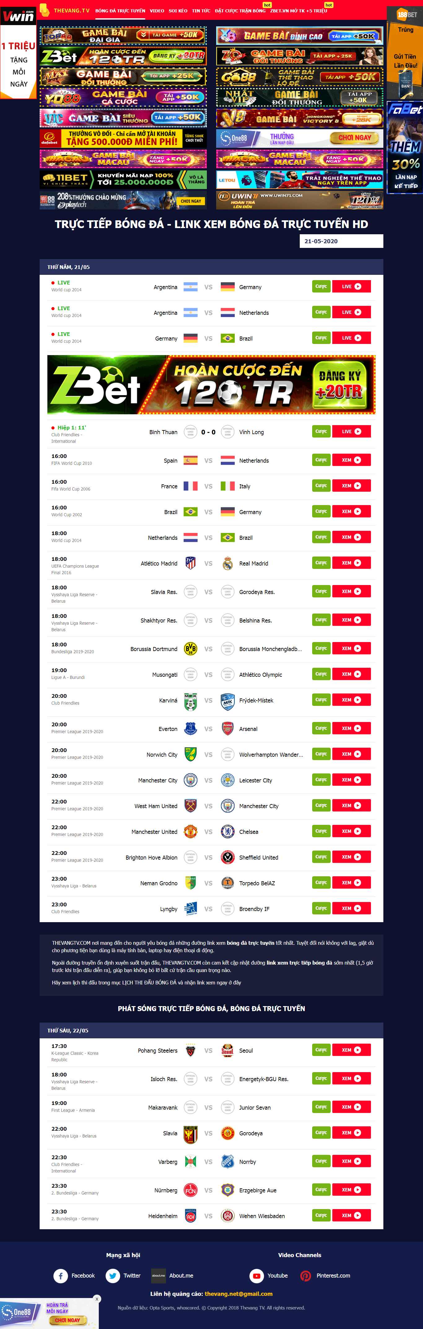 Thiết kế Web bóng đá thevangtv.com