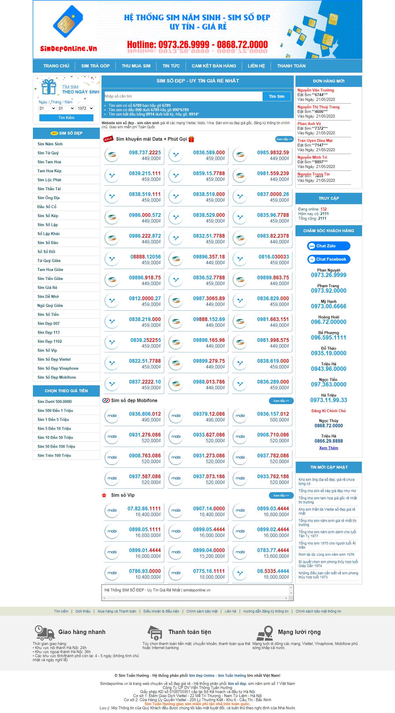 Thiết kế Web bán sim simdeponline.vn