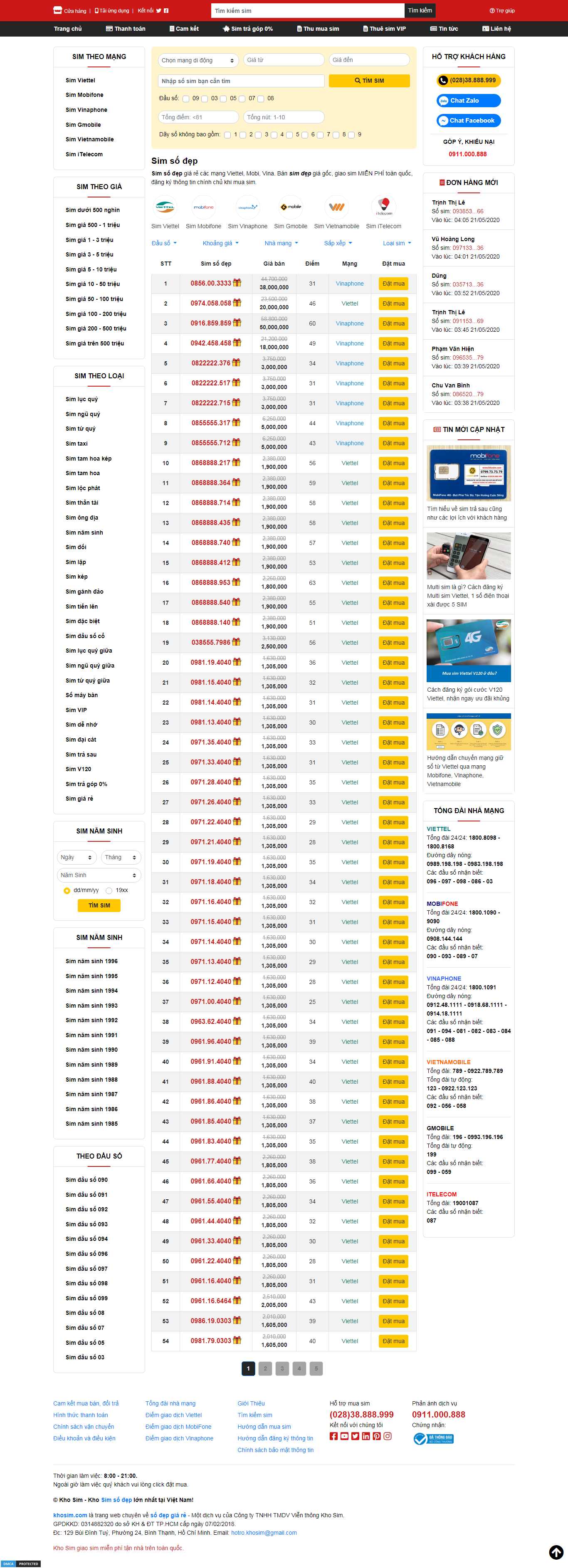 Thiết kế Web bán sim khosim.com