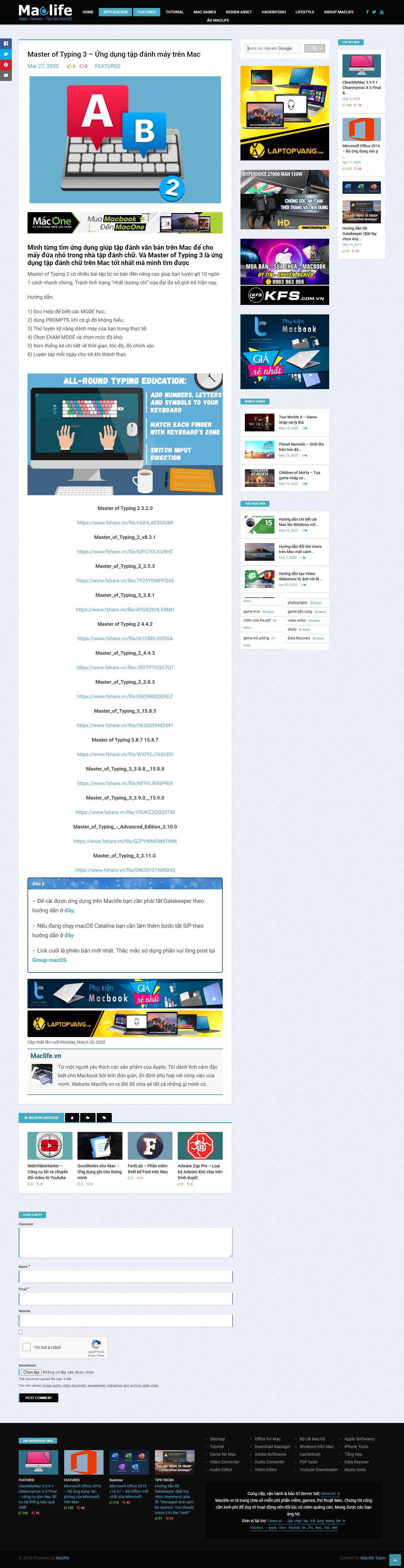 Thiết kế Web tập đánh máy maclife.vn