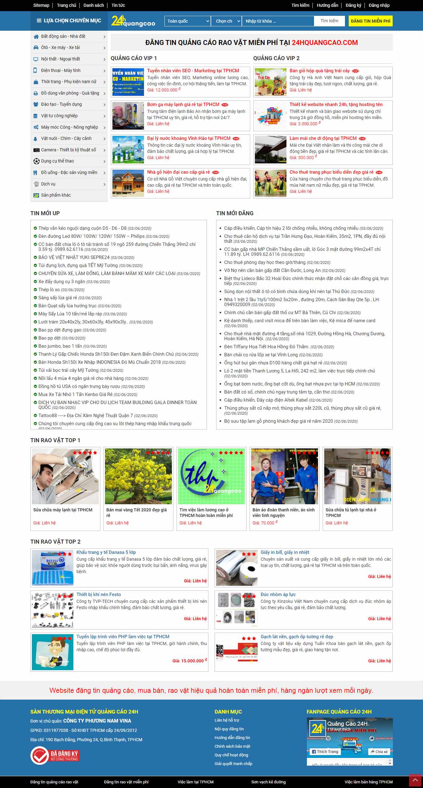 Thiết kế Web đăng tin rao vặt 24hquangcao.com