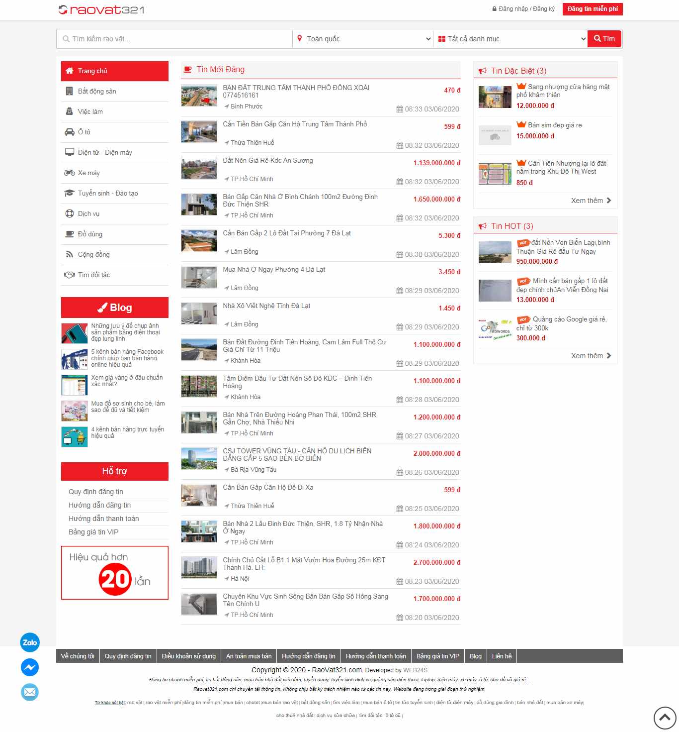 Thiết kế Web đăng tin rao vặt raovat321.com