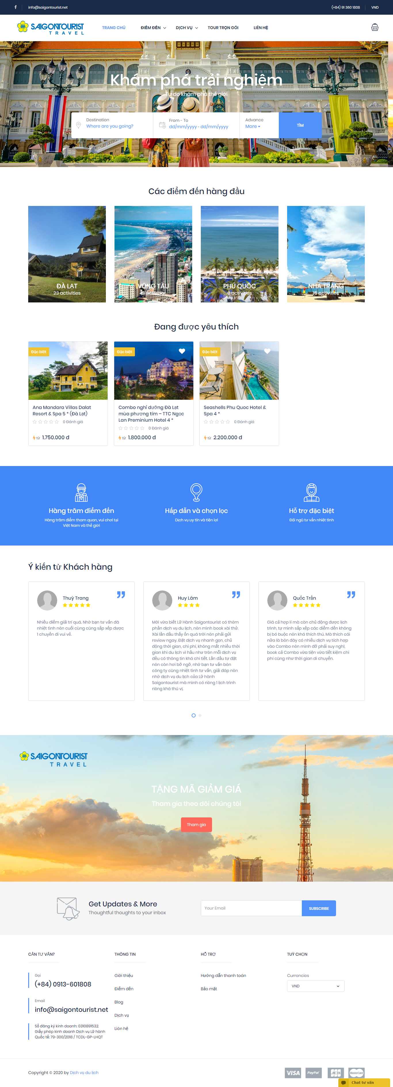 Thiết kế Web đặt tour dichvu.saigontourist.net