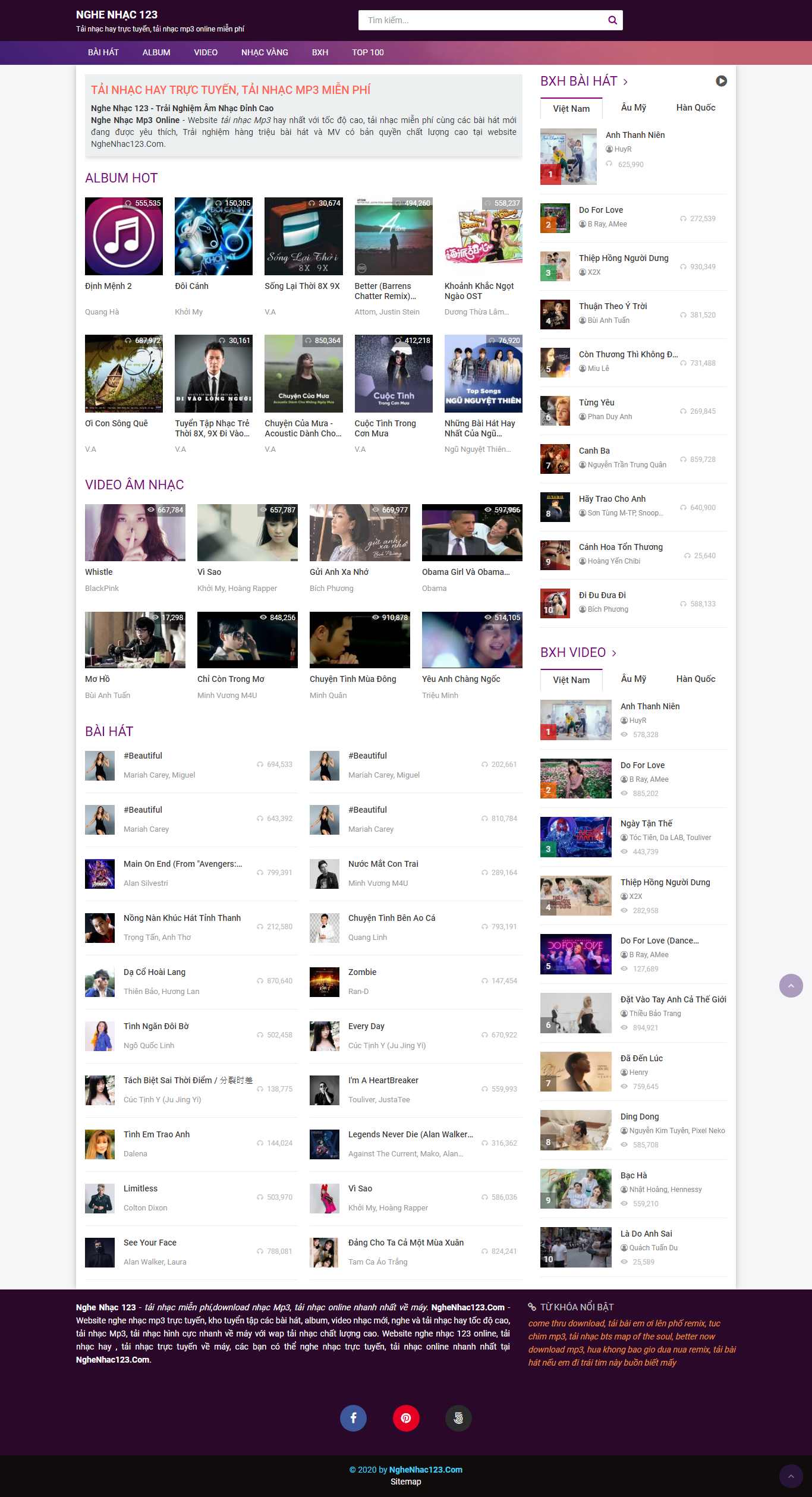 Thiết kế Web âm nhạc nghenhac123.com