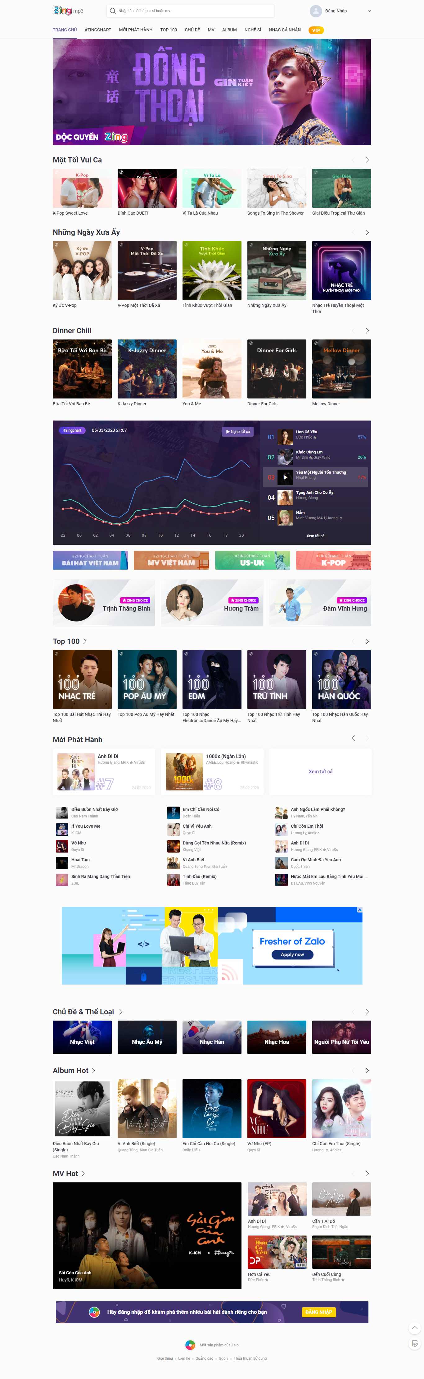 Thiết kế Web âm nhạc zingmp3.vn