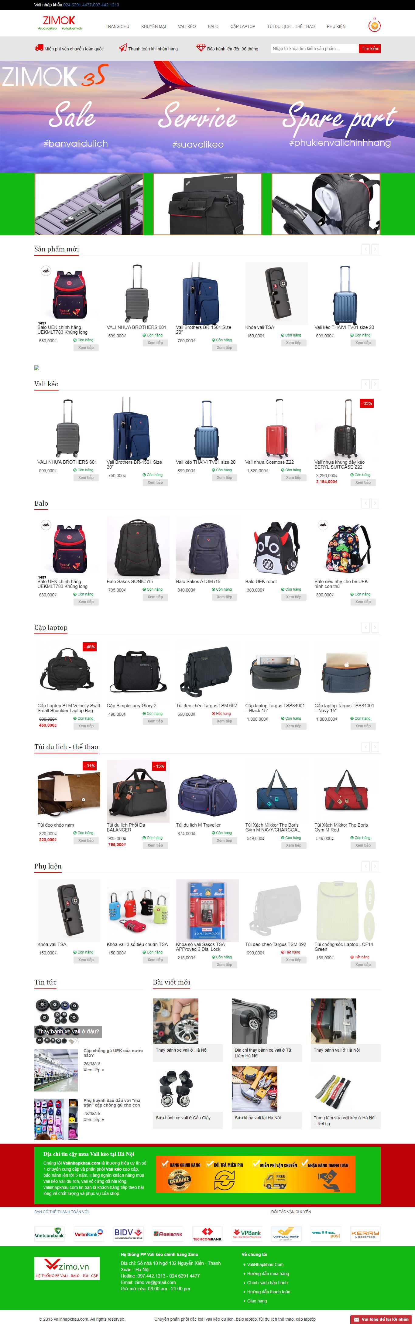 Thiết kế Web cửa hàng vali valinhapkhau.com