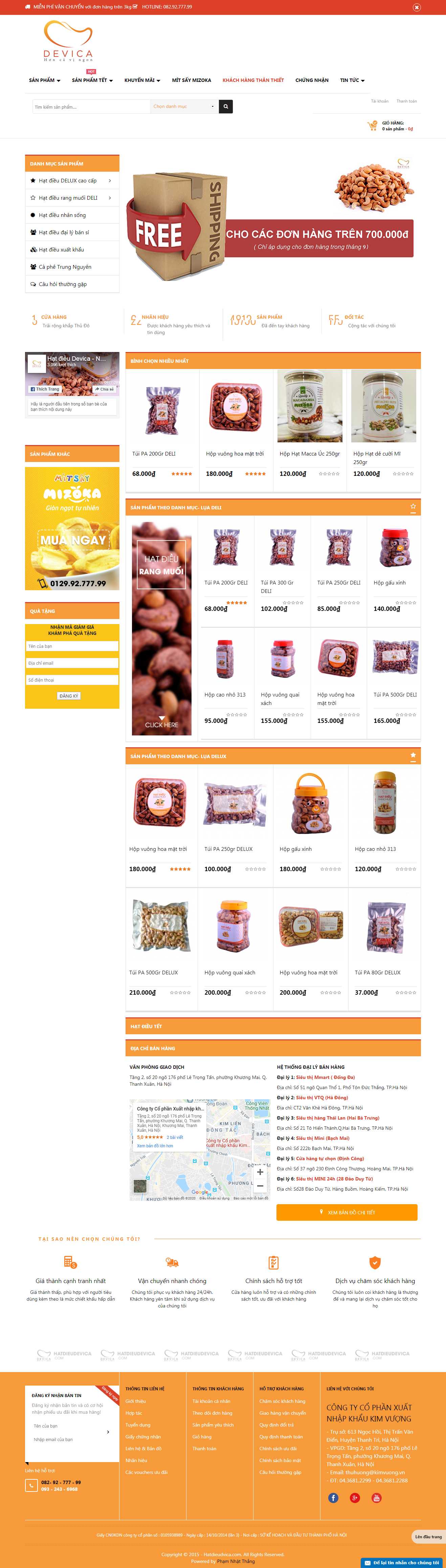 Thiết kế Web bán hạt điều hatdieudevica.com