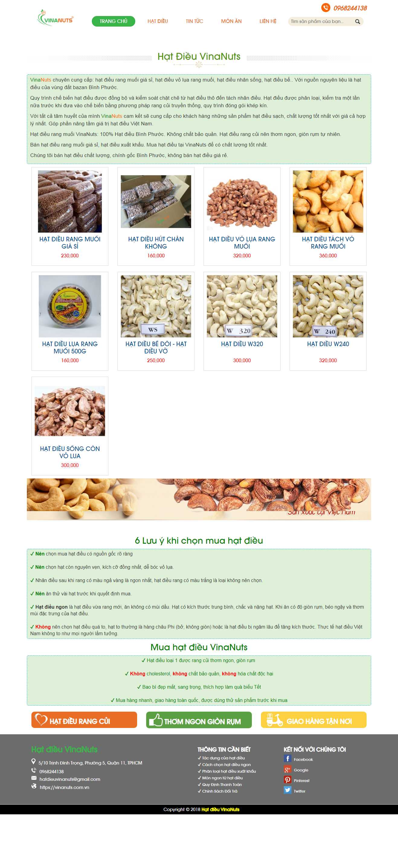 Thiết kế Web bán hạt điều vinanuts.com.vn