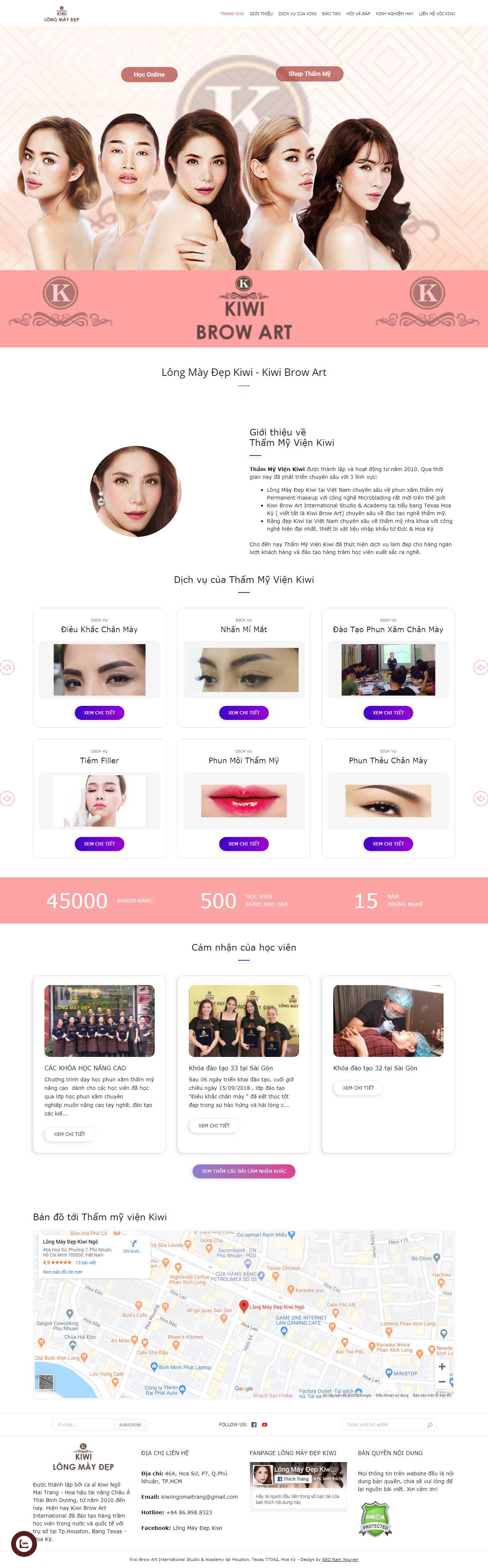 Thiết kế Web dịch vụ phun săm longmaydepkiwi.com