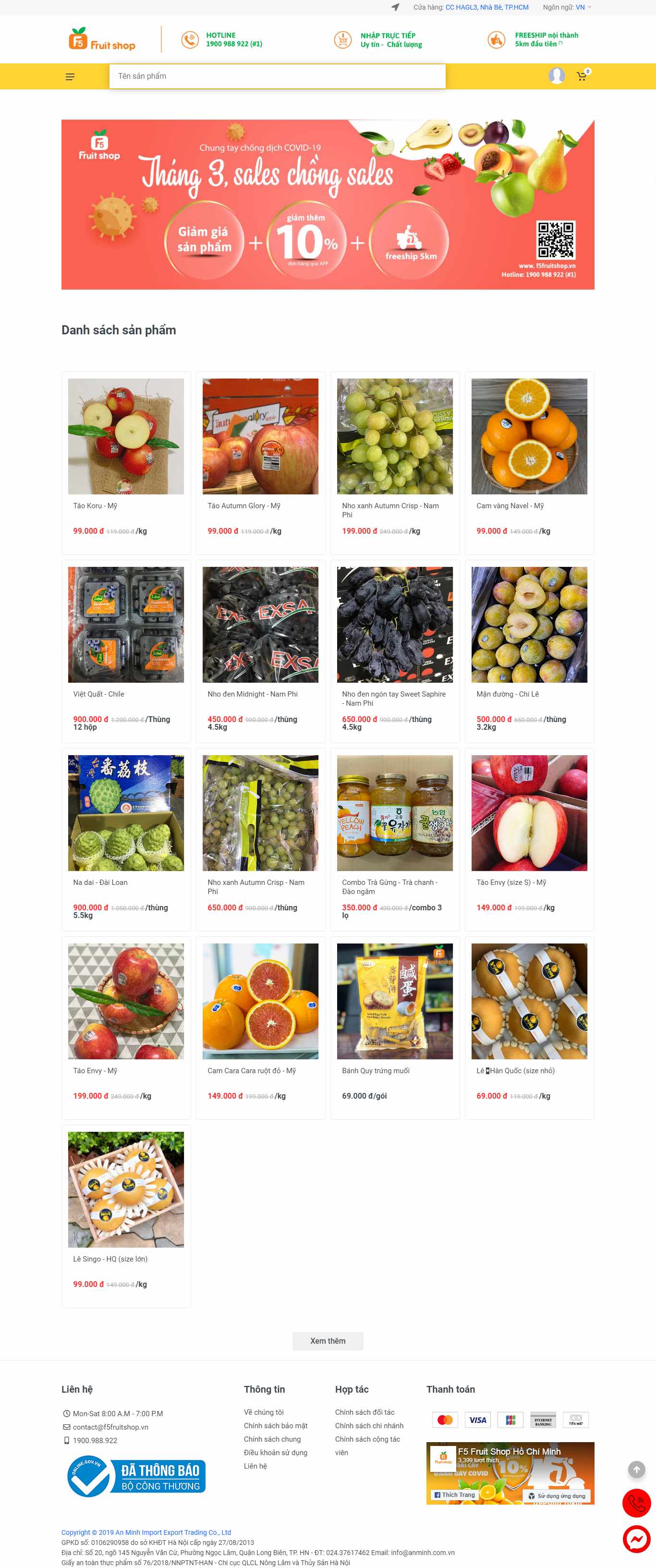Thiết kế Web hoa quả sạch f5fruitshop.vn