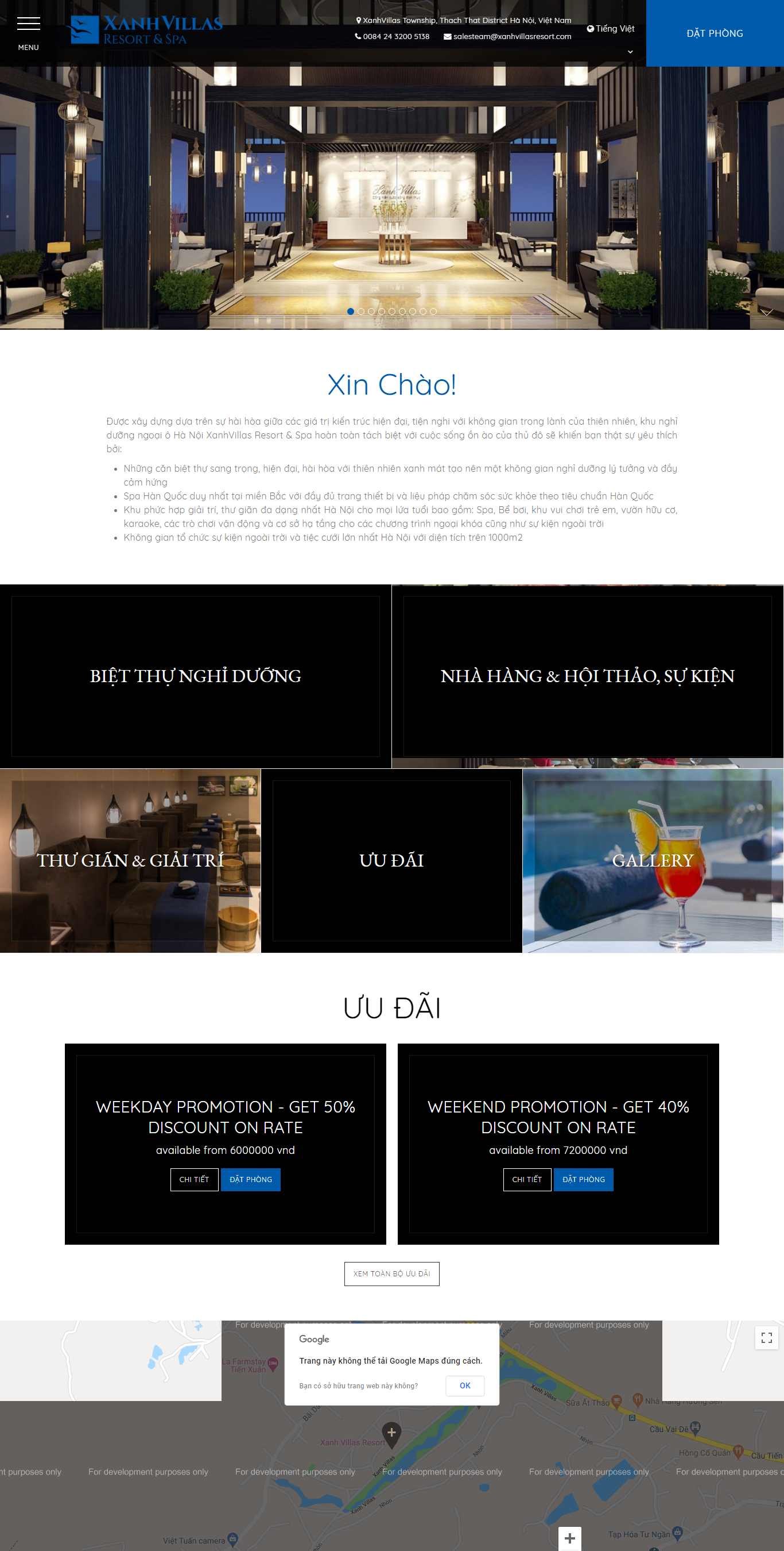 Thiết kế Web khu nghỉ dưỡng xanhvillasresort.com