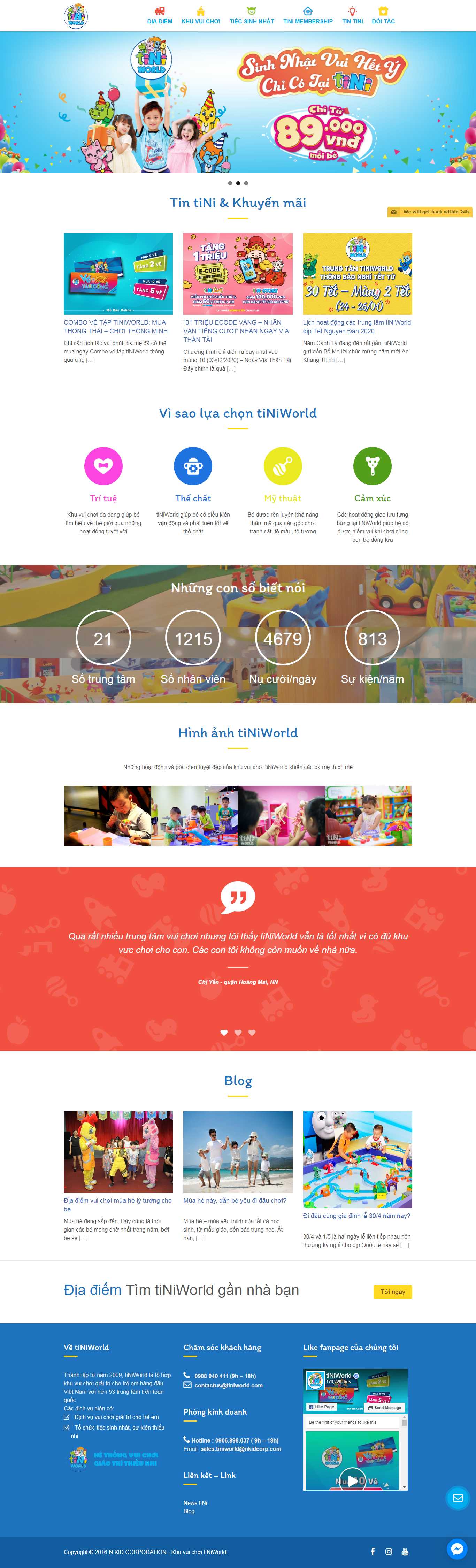 Thiết kế Web khu vui chơi tiniworld.com