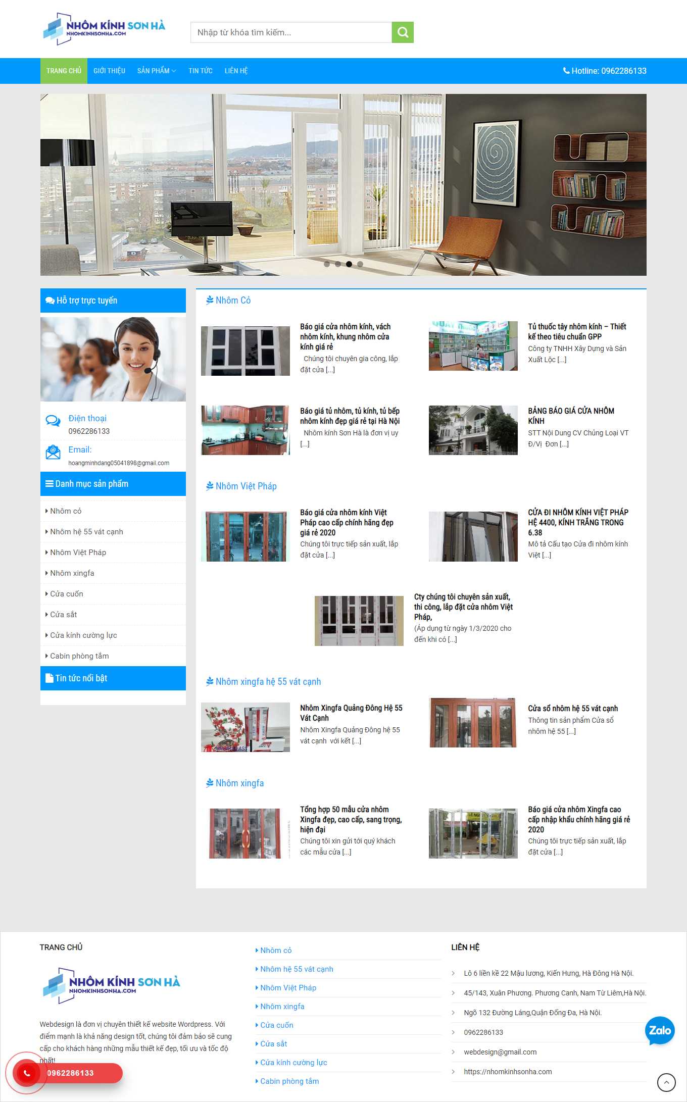 Thiết kế Web quận nam từ liêm nhomkinhsonha.com