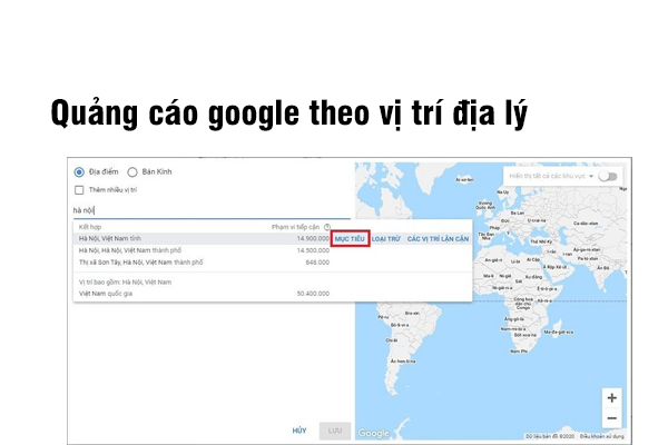 Tôi muốn hiển thị bản đồ trên Google Ads tại Hà Nội và HCM?