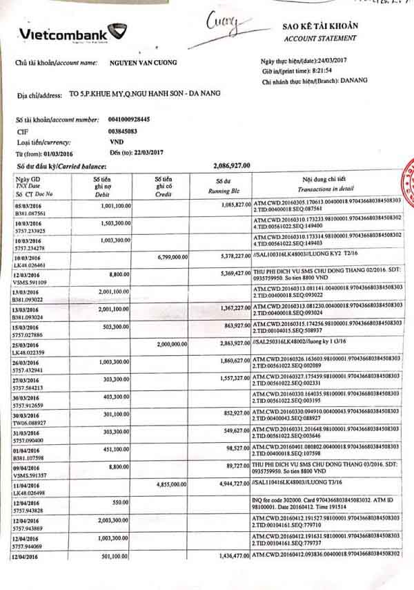 Hướng dẫn sao kê tài khoản ngân hàng Vietcombank năm 2021