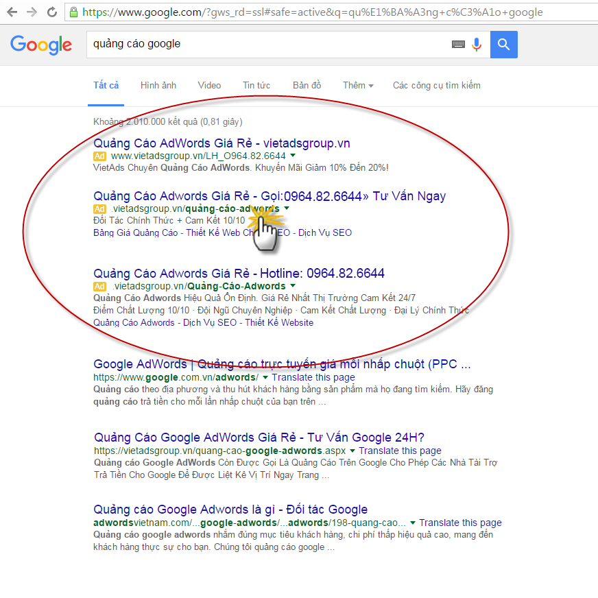 Quảng cáo Google Web thuê xe tự lái - VietAdsGroup.Vn