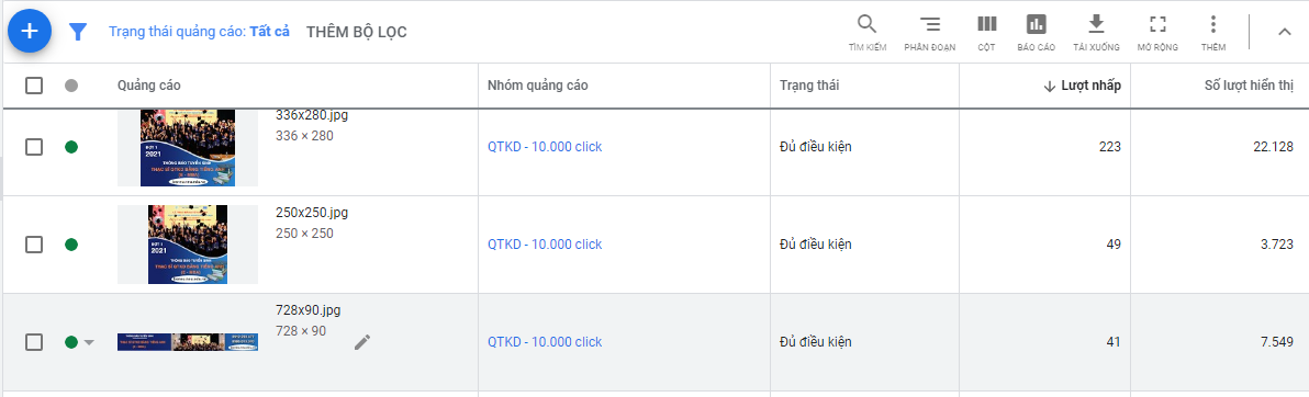 Quảng cáo banner với mạng hiện thị Google