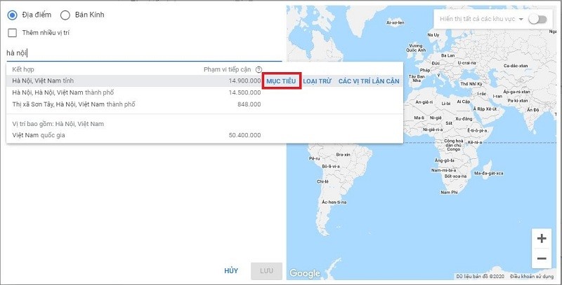 Tôi muốn hiển thị bản đồ trên Google Ads tại Hà Nội và HCM?